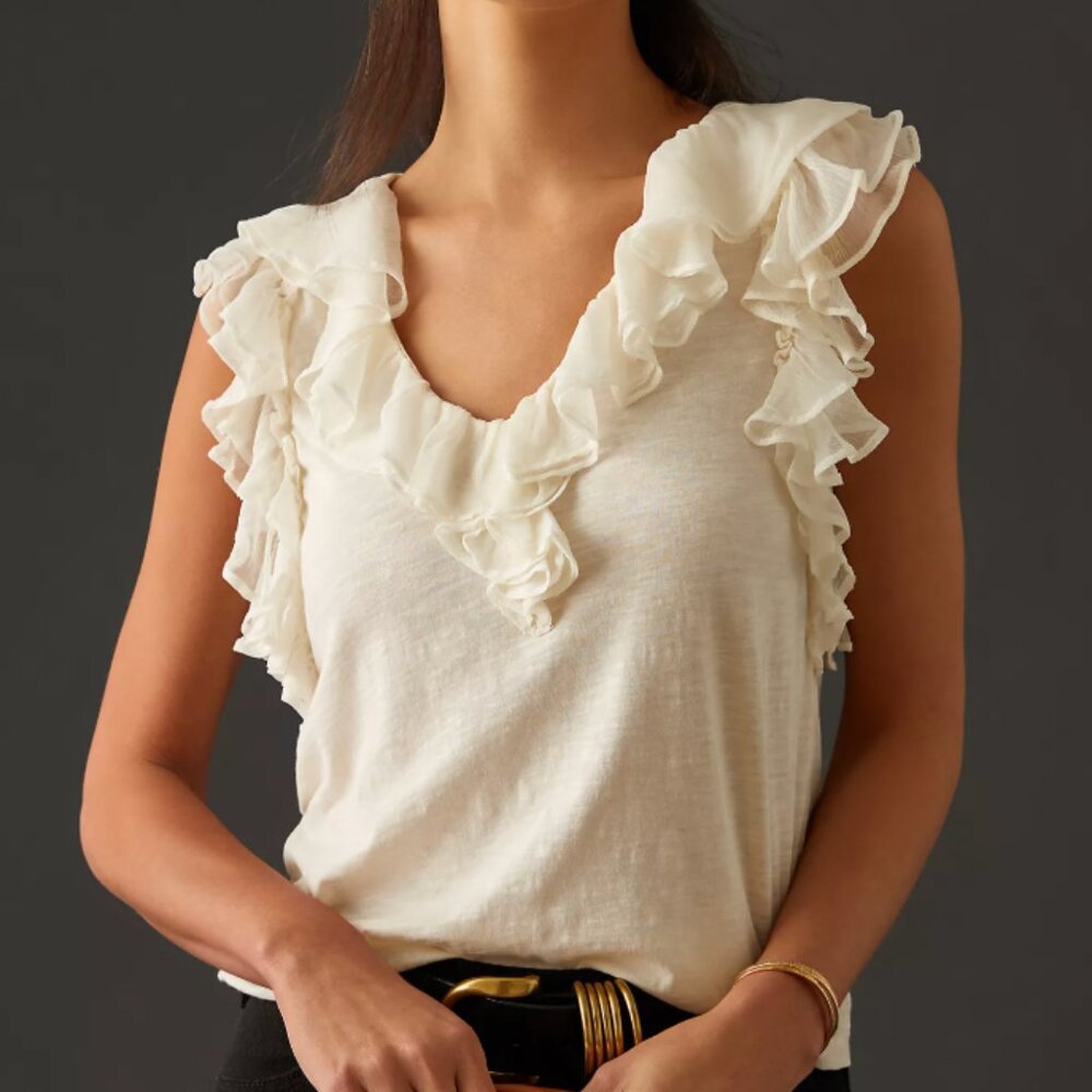 Anthropologie Ruffled V-Neck Blouse